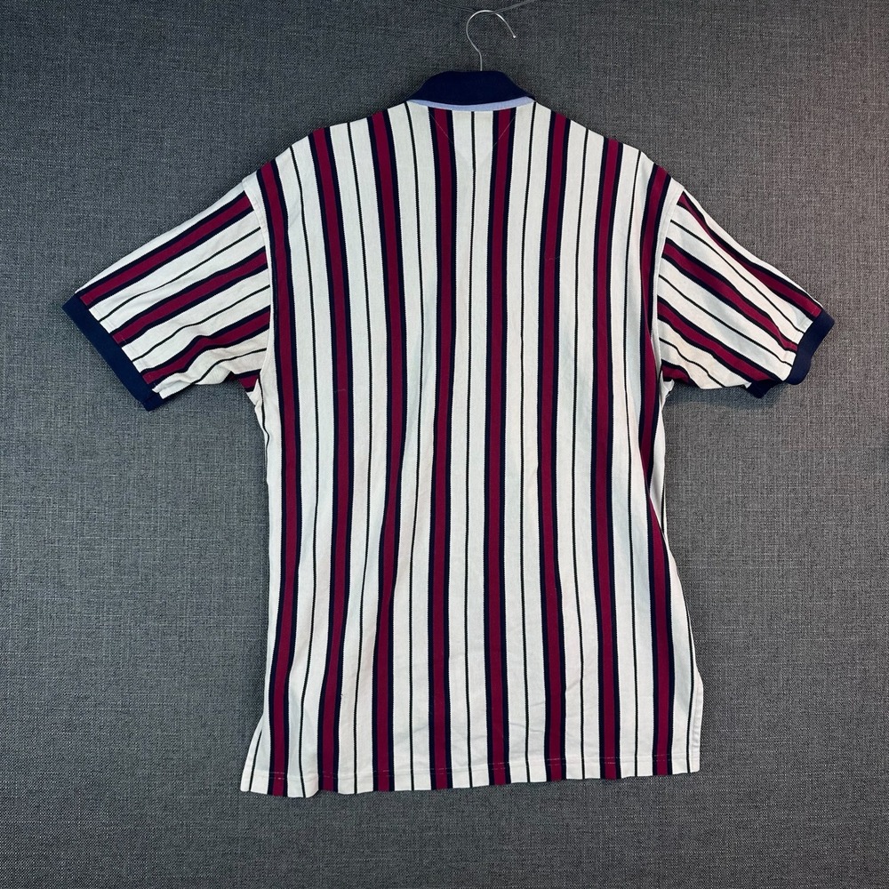 Tommy Hilfiger Mens Striped Short Sleeve Polo Shirt‎ Burgundy White Navy Blue L - Picture 5 of 6